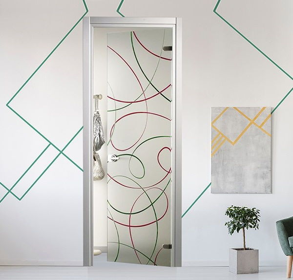 internal hinged glass doors with colored design